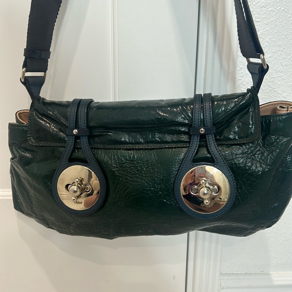 Chloe Dark Green Crossbody Bag with Silver Accents